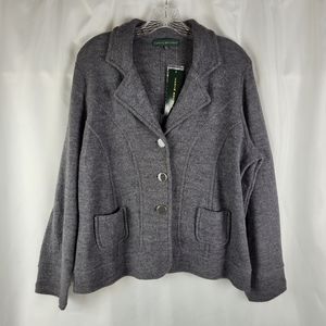 NEW Harve Benard 100% Wool Button Front Sweater Blazer Jacket Women Petite XL